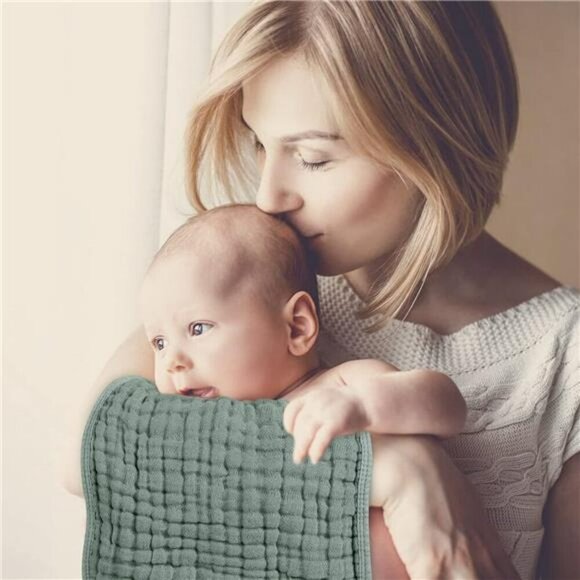 Looxii Muslin Baby Burp Cloths 12 Pack Soft Cotton Absorbent 20x10 Green - Picture 6 of 8